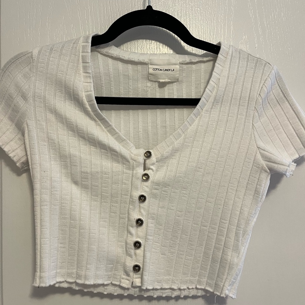 White button up crop top, Size Small, Worn Lightly